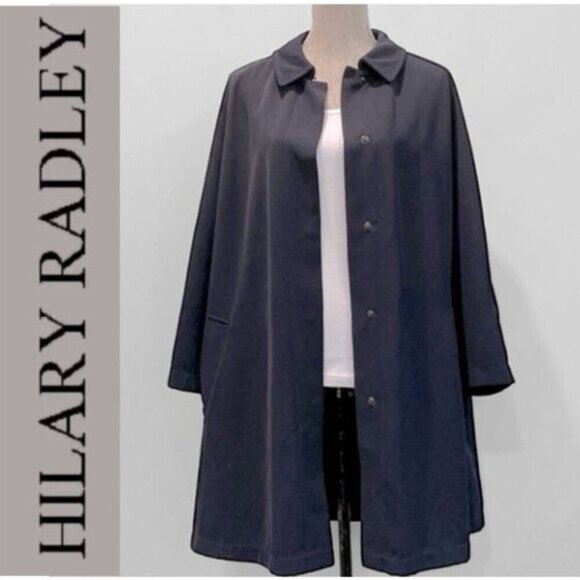 Hilary Radley Jackets & Blazers - Hilary Radley Navy Blue Maxi Trench Coat Size 12 Snap Closure,